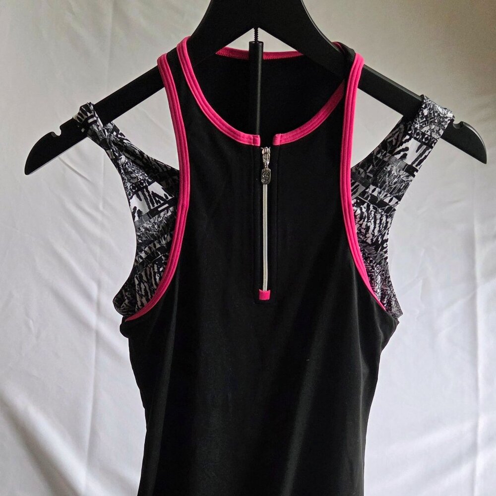 🖤🎾 Sofibella Tennis Dress | Black Pink Abstract Print | Half Zip Racerback | S